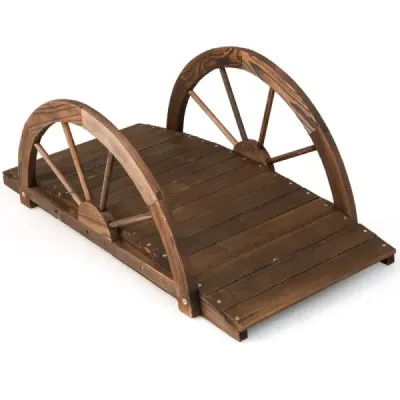 Pod de grădină din lemn cu balustradă dublă semi-roată 101 x 48,5 x 38 cm