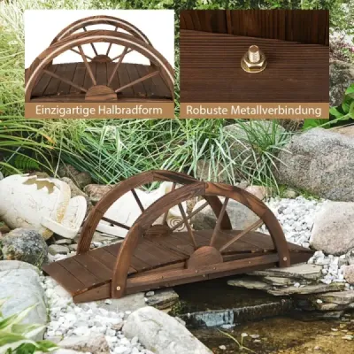 Pod de grădină din lemn cu balustradă dublă semi-roată 101 x 48,5 x 38 cm