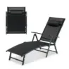 Sun lounger cu tetiera 7 spătare reglabile Negru