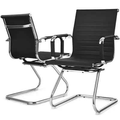 Set 2 scaune de birou scaune moderne de conferinta cu backrest mijlociu & cadru cub negru