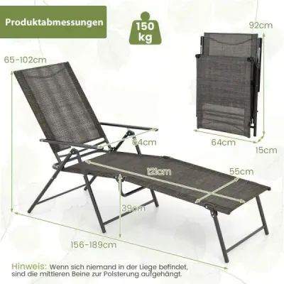 2 a stabilit lounger soare canapea de grădină pliabil cu backrest reglabil maro