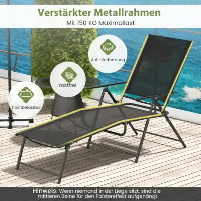 2 a stabilit lounger soare canapea de grădină pliabil cu backrest reglabil negru