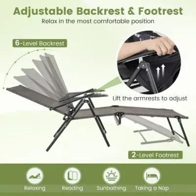 2 a stabilit lounger soare canapea de grădină pliabil cu backrest reglabil negru