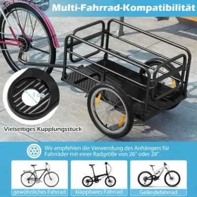 Remorcă pentru biciclete Remorcă de încărcare pliabilă cu capac & Cuplu & reflectoare 145,5 x 61 x 58 cm