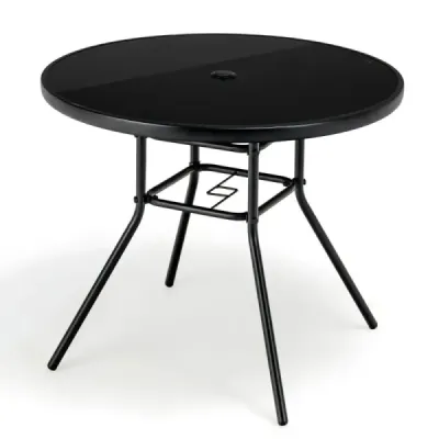 Masa de gradina cu masa de sticla temperata cu gaura ecran 86 x 86 x 71 cm Negru