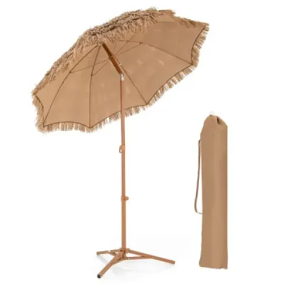 Umbrela de plajă în stil Hawaii cu stand pliant & buton de înclinare & sac de transport umbrela Tiki