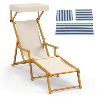 Plajă pliabil lounger cu Canopy & backrest reglabil & footrest