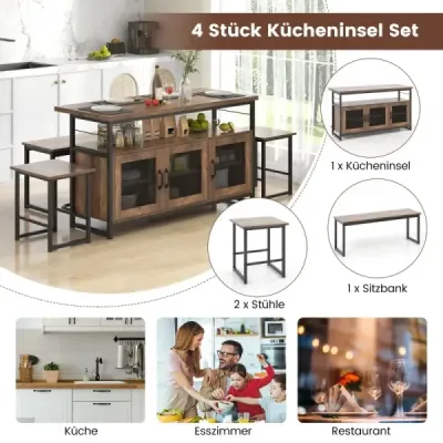 4 dining parţial setat masă cu 2 scaune & bancă & depozitare industrial dining grup dulap bucătărie