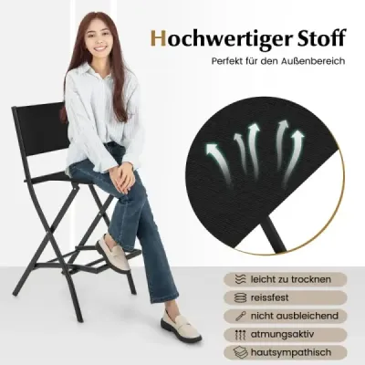2 Setați în aer liber Bar Stool Scaune pliabile bar cu backrest și Footrest negru