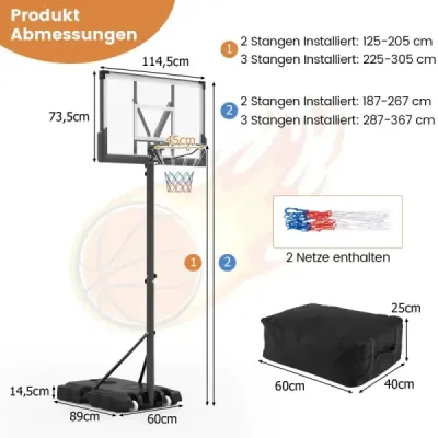 Baschet în aer liber cu stand & greutate sac & 2 plase suport de baschet
