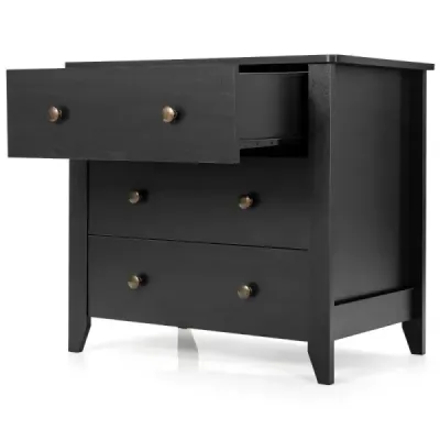 Tabel cu 3 sertare Masa laterala cu mânere din lemn 71 x 46 x 66 cm Negru