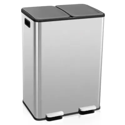 2 x 30L Găleată de gunoi cu 2 compartimente și capac de închidere blând & 2 compartimente de deodorizare argint