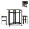 3 piese dining set masa de bucatarie extensibila pe role cu 2 scaune si raft vin &amp; rafturi