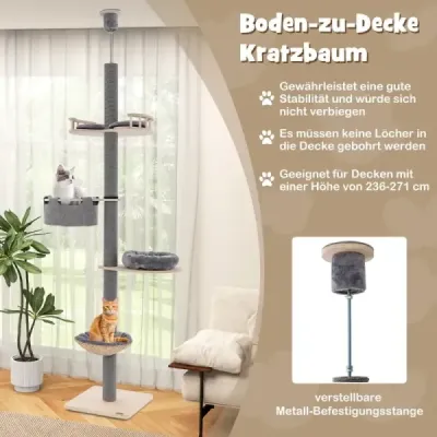 Scratch acoperă mare 236-271 cm de la podea la tavan Mobilier pisică lemn gri
