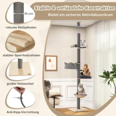 Scratch acoperă mare 236-271 cm de la podea la tavan Mobilier pisică lemn gri