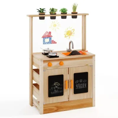 Copii Mud Bucătărie cu ghiveci de plante & Cookware & Stoves Wood Playkitchen