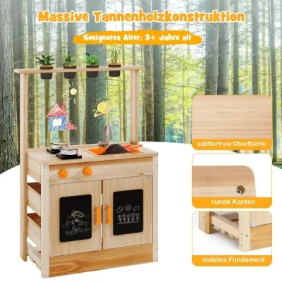 Copii Mud Bucătărie cu ghiveci de plante & Cookware & Stoves Wood Playkitchen