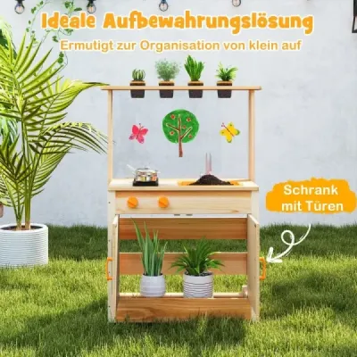 Copii Mud Bucătărie cu ghiveci de plante & Cookware & Stoves Wood Playkitchen