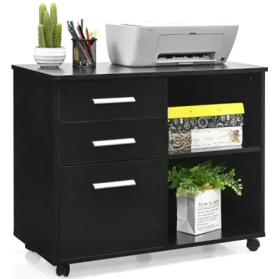 Caz cu 3 sertare Dulap mobil pe roți 81 x 41 x 66 cm Negru