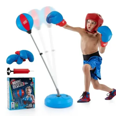 Punchingball 120-154cm înălțime reglabilă Standboxball Boxing sac set Boxset copii albastru