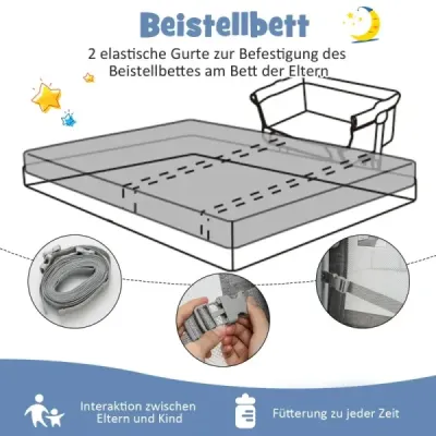 4 în 1 Pătuţ mobil cu plasă de ţânţari & saltea & 6 înălţimi reglabile Gri