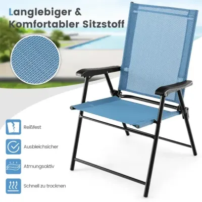 4 set Scaune pentru gradina Scaune pliante cu brate Scaune Balcon cu tesatura rezistenta la vreme Albastru