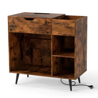 Suport placa cu priza & USB & tip C 79.5 x 40 x 79 cm Rustic Brown