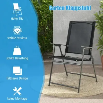 2 Set Scaune de gradina Scaune pliante cu tesatura rezistenta la vreme Scaune Balcon cu brate Negru