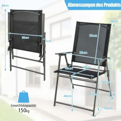 2 Set Scaune de gradina Scaune pliante cu tesatura rezistenta la vreme Scaune Balcon cu brate Negru