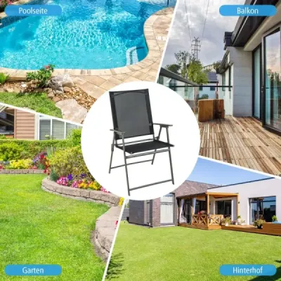 2 Set Scaune de gradina Scaune pliante cu tesatura rezistenta la vreme Scaune Balcon cu brate Negru