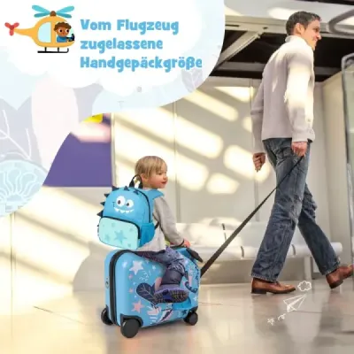 2pcs Case pentru copii + Rucsac 12"+18" Carucior pentru copii cu role si cochilie rezistenta la apa Dinozaur