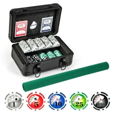 Pokerset cu 300 laser Chips & Poker Case & 2 Carduri & 2 Keys Poker Set complet