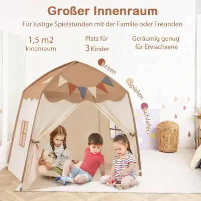 Playhouse Copii interior Cort pentru copii cu steaguri si lanturi de lumina Printesa Joaca Cort cafea