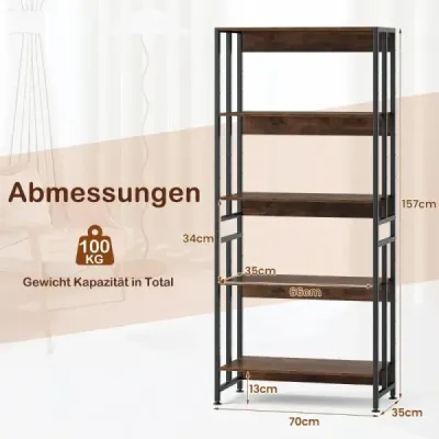 Bookcase cu 5 nivele în stil industrial Depozit rack Standregal Brown