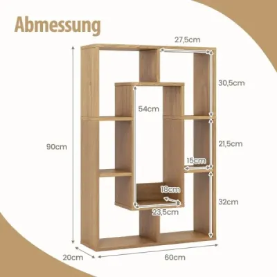Librărie modernă cu 7 compartimente și protecție înclinată Geometrice Stand Raft deschis Natura