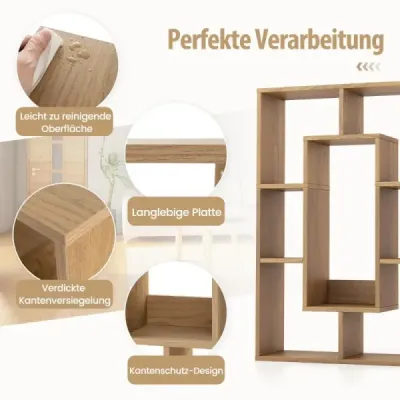 Librărie modernă cu 7 compartimente și protecție înclinată Geometrice Stand Raft deschis Natura