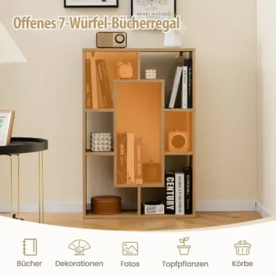 Librărie modernă cu 7 compartimente și protecție înclinată Geometrice Stand Raft deschis Natura