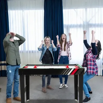 4 în 1 masă multi-play cu scaun de masă & Poolbillard & Airhockey & tenis de masă Set de jocuri Arcade