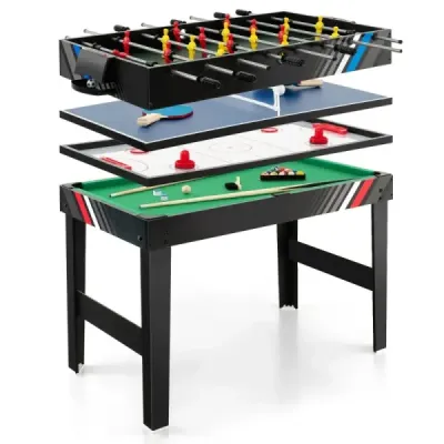4 în 1 masă multi-play cu scaun de masă & Poolbillard & Airhockey & tenis de masă Set de jocuri Arcade