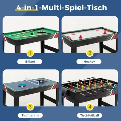 4 în 1 masă multi-play cu scaun de masă & Poolbillard & Airhockey & tenis de masă Set de jocuri Arcade