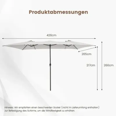 Umbrela dublă de soare 426 x 265 cm Umbrela dreptunghiulară Protecţie UV Bej