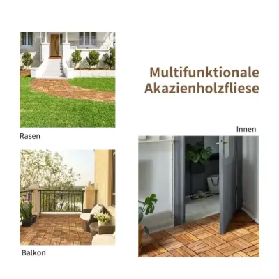 27 placi terase interblocare din lemn de salcâm pentru interior și exterior Karo model