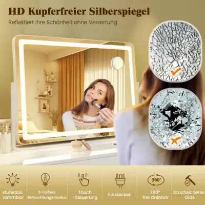 Oglindă de machiaj cu iluminat oglinda cosmetice mari cu 10X magnificare alb