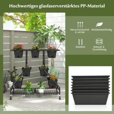 stand de flori cu cutii de flori scara cu role 100 x 56 x 99 cm Negru