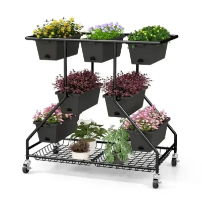 stand de flori cu cutii de flori scara cu role 100 x 56 x 99 cm Negru