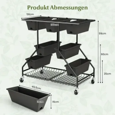 stand de flori cu cutii de flori scara cu role 100 x 56 x 99 cm Negru