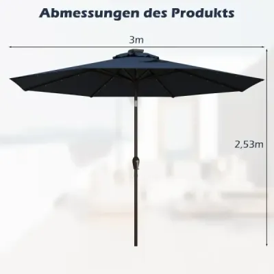 LED Iluminat Umbrella Solar Powered Garden Screen Crank Dark Blue