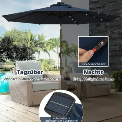 LED Iluminat Umbrella Solar Powered Garden Screen Crank Dark Blue