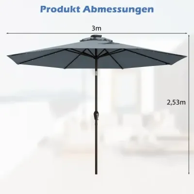 LED Iluminat Umbrella Solar Powered Garden Screen Crank Grey
