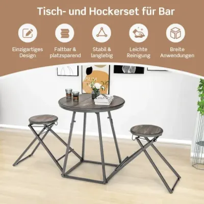 Copy of Costway Bartisch mit Barhocker Set 2 Personen Bartisch Set klappbar 206,5 x 77,5 x 90 cm Rustikalbraun